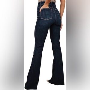 Judy Blue Dark Wash High Waist Raw Hem Flare 14W Petite Length NWOT. 29”.